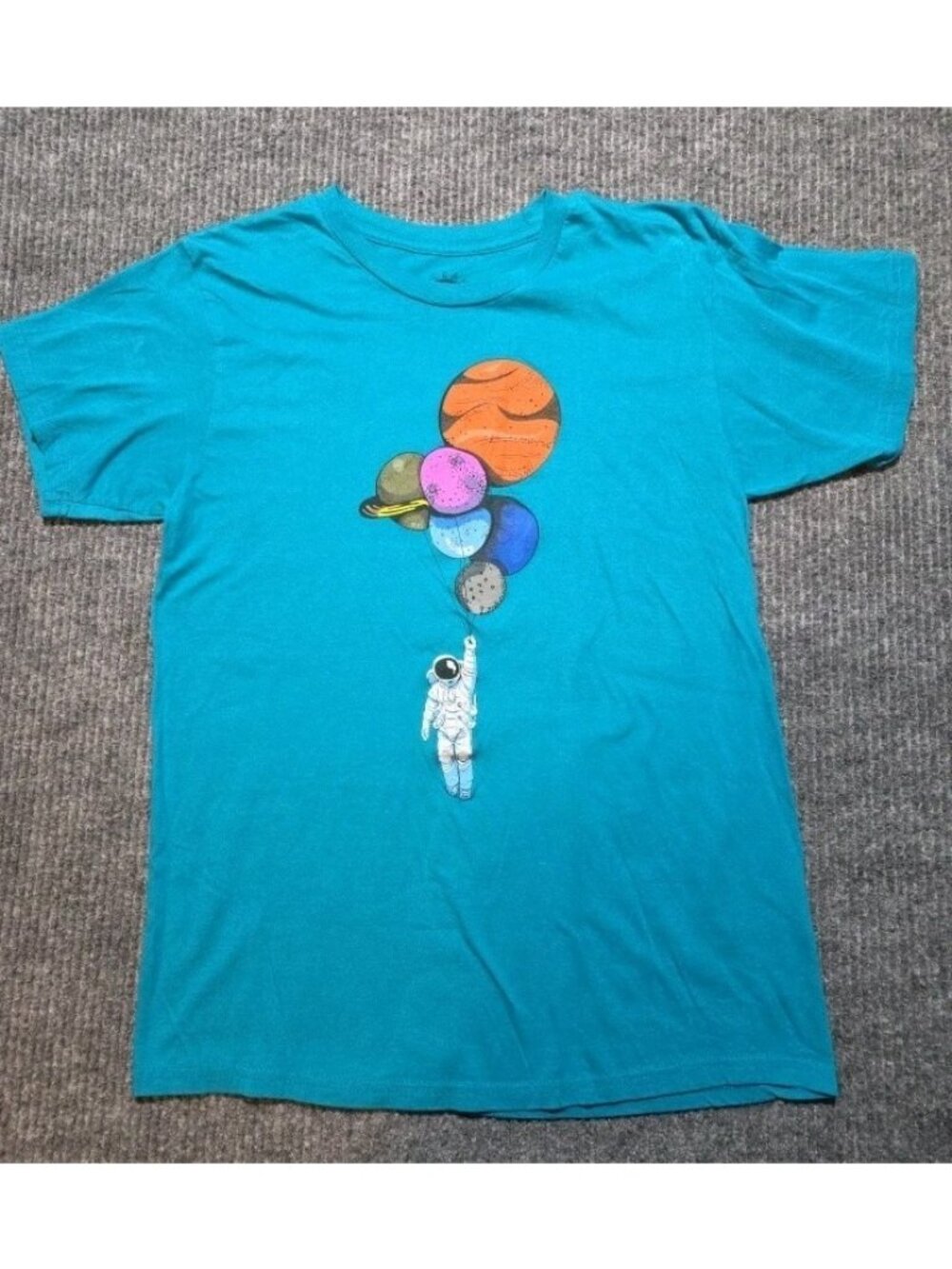 Ocean Current T-Shirt Mens Medium Astronaut and  Balloons Teal